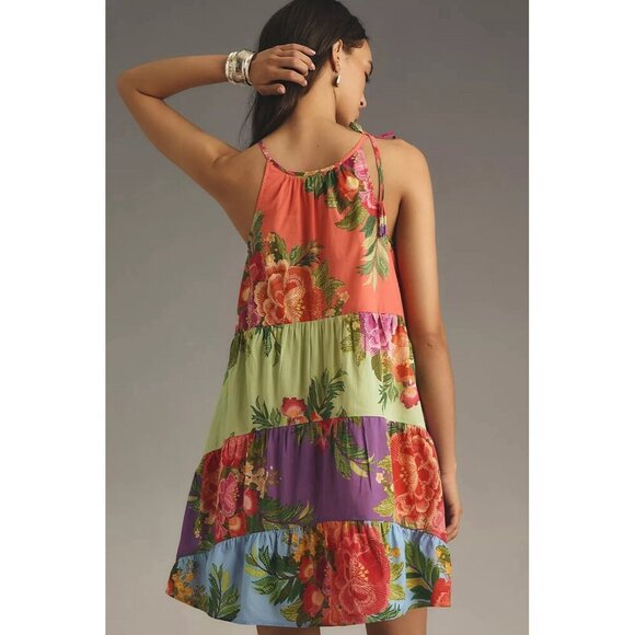 NWT Size S - Farm Rio 100% Cotton Halter Floral Tiered Mini Dress (NWT US$ 188) - Picture 5 of 15